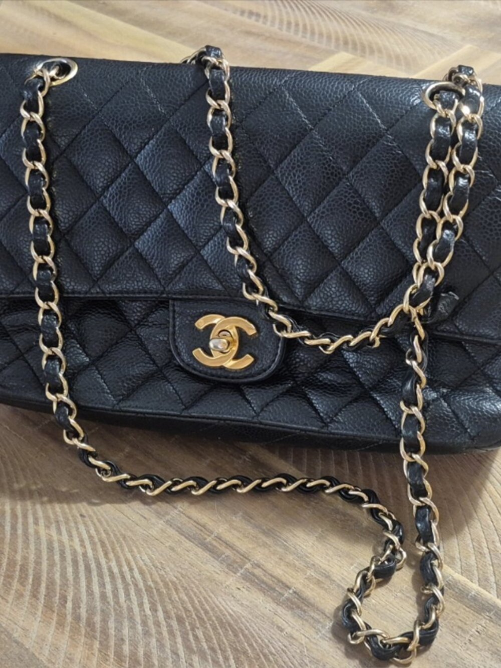 Chanel classic double flap in black caviar bag